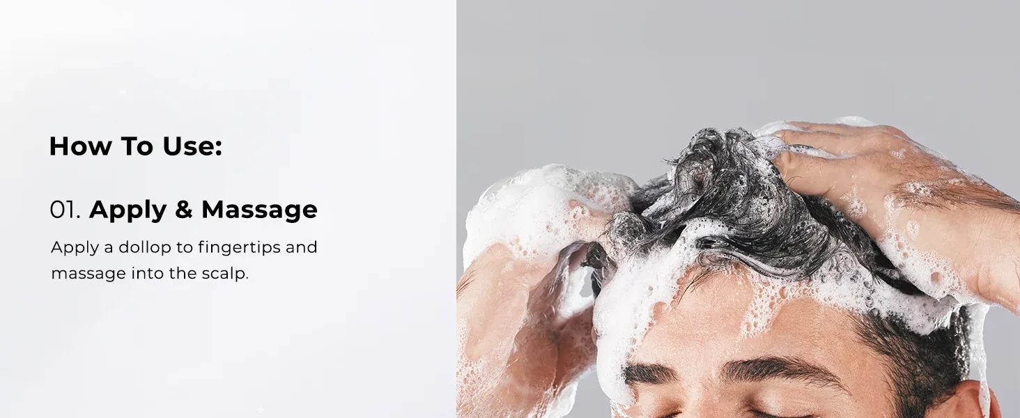 How to use step 01 — apply a dollop to fingertips and massage into the scalp