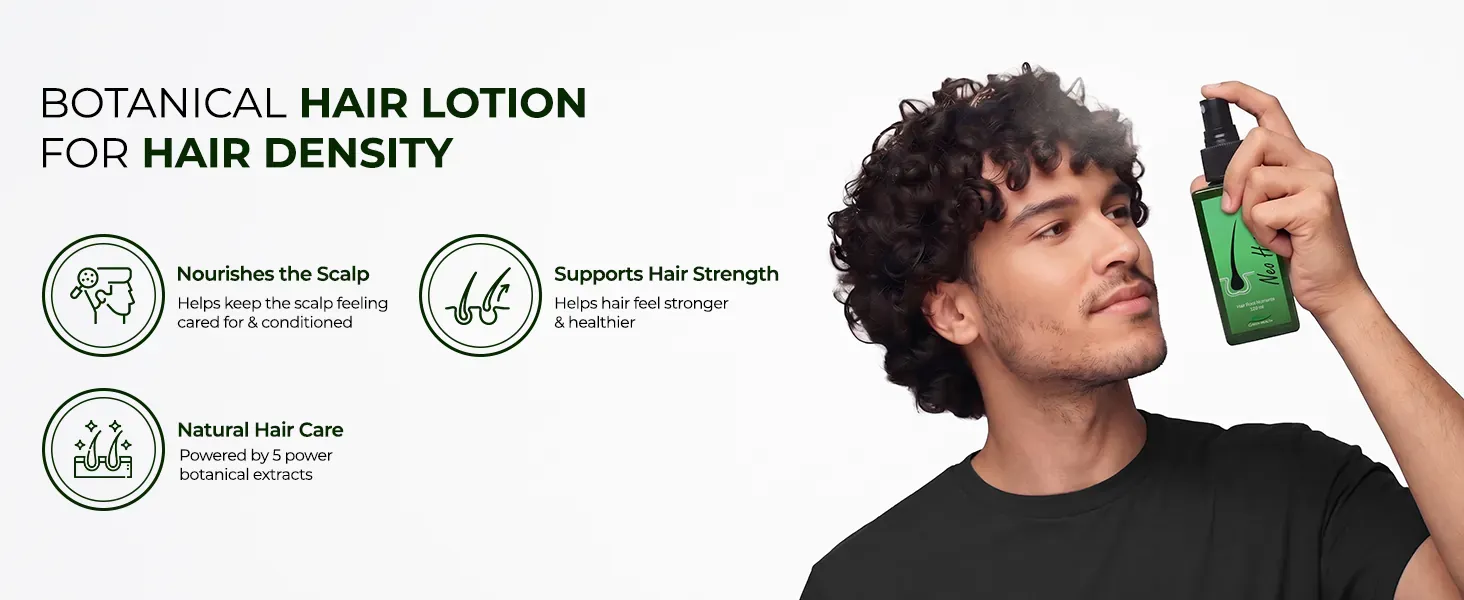 Neo Hair Lotion banner showing how the spray reaches the scalp rather than the lengths