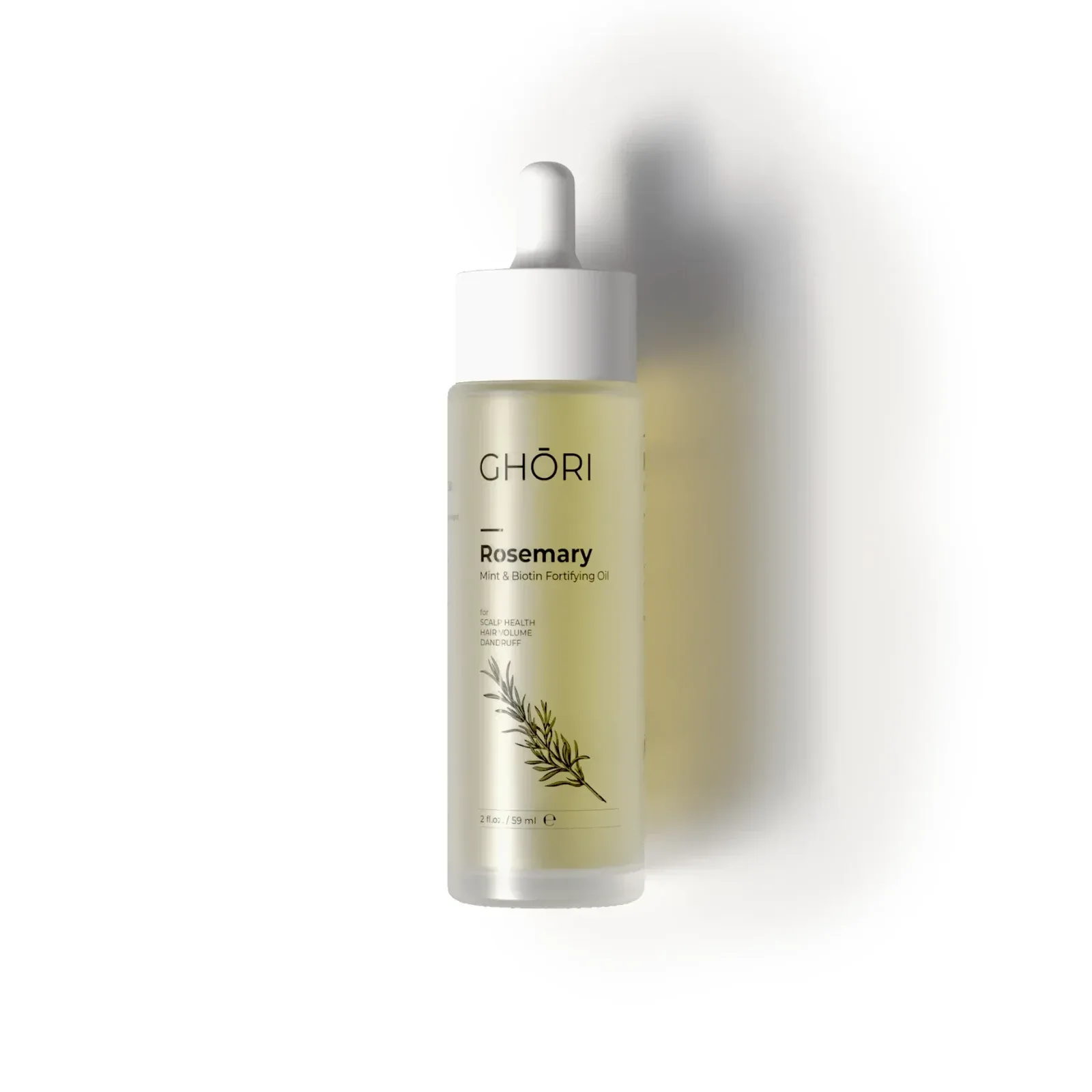 GHORI Ghori® Rosemary Mint & Biotin Oil — 60 ml Ghori® Rosemary Mint & Biotin Fortifying Oil 60 ml frosted glass dropper bottle on a white background